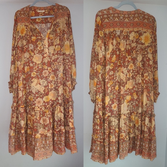 Spell designs Lady Amethyst Amber Boho midi dress gown copper M floral horses - Picture 9 of 16